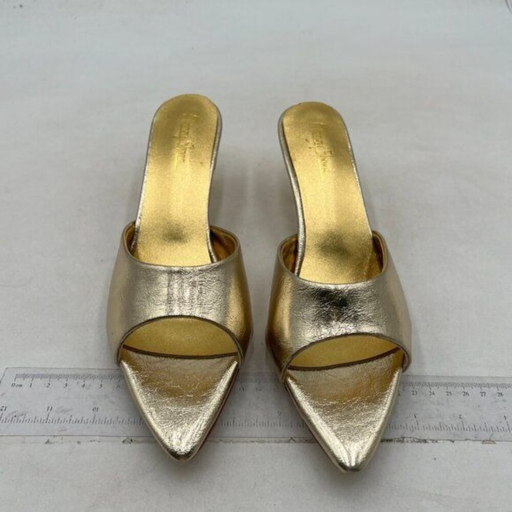Milooey shoes Women's  Kitten Heel Mules Open Pointed Toe Slide Sandals  Gold - Picture 3 of 8
